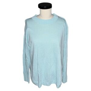 J. Crew Light Aqua Blue Linen Blend Curved Hem Sweater
